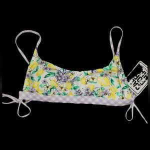 California Sunshine Floral Bikini Top with Lemon Print Large Size